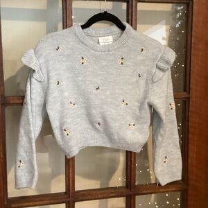 Zara Gray Ruffle Embroidered Sweater